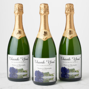 Étiquettes Pour Bouteilles De Vin Mousseux Reflet du Merci Mariage Rose bleu de la Marine
