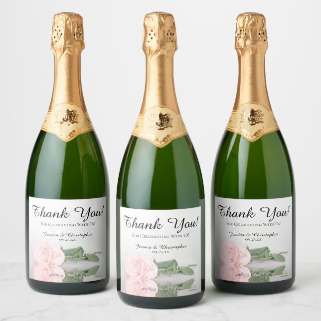 Étiquettes Pour Bouteilles De Vin Mousseux Reflet du Merci Mariage rose simple (Bouteilles)