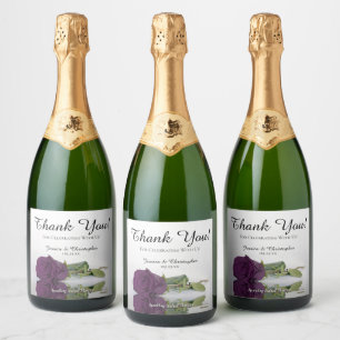 Étiquettes Pour Bouteilles De Vin Mousseux Reflet Plum violet Rose Merci Mariage