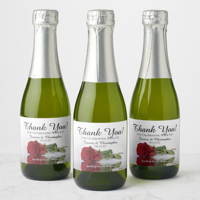 Étiquettes Pour Bouteilles De Vin Mousseux Reflet Rose rouge Mariage Merci Mini (Bouteilles)