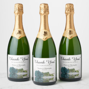 Étiquettes Pour Bouteilles De Vin Mousseux Reflet Rose Turquoise Élégant Merci de mariage