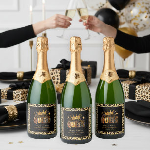 Étiquettes Pour Bouteilles De Vin Mousseux Reine d'anniversaire léopard amusant soixante ans