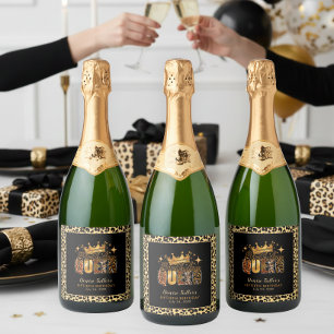 Étiquettes Pour Bouteilles De Vin Mousseux Reine de l'anniversaire de la léopard amusante Cin