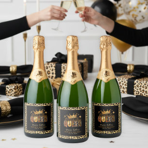 Étiquettes Pour Bouteilles De Vin Mousseux Reine de l'anniversaire de la léopard amusante Qua