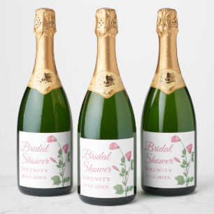 Étiquettes Pour Bouteilles De Vin Mousseux Ressort Floral Aquarelle Fête des mariées rose Fle