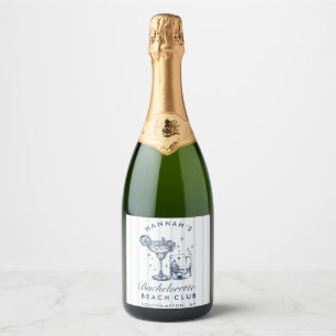 Étiquettes Pour Bouteilles De Vin Mousseux Retro grise et bleue à rayures Enterrement de vie