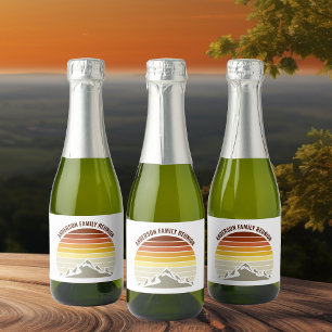 Étiquettes Pour Bouteilles De Vin Mousseux Retro Mountain Sunset Party Personnalisé Mini