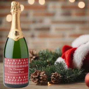 Étiquettes Pour Bouteilles De Vin Mousseux Retro Red Christmas Reindeer Custom Holiday Party