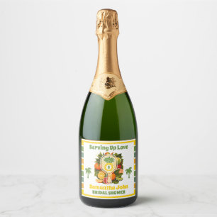 Étiquettes Pour Bouteilles De Vin Mousseux Retro Tropicale Ananas Pickleball Shower de Mariag