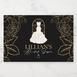 Étiquettes Pour Bouteilles De Vin Mousseux Robe de mariée élégante or et noir Shower de maria