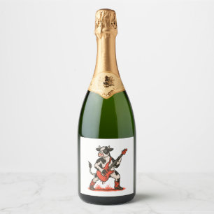 Étiquettes Pour Bouteilles De Vin Mousseux Rocker Cow PNG, Vache Jouer de la guitare