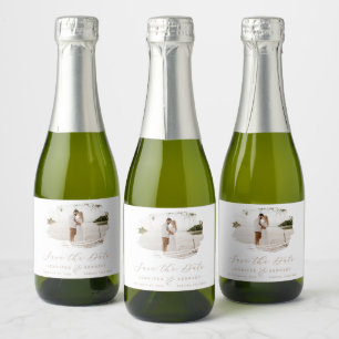 Étiquettes Pour Bouteilles De Vin Mousseux Romantique Cadre Brossé Caramel Beige Save the Dat