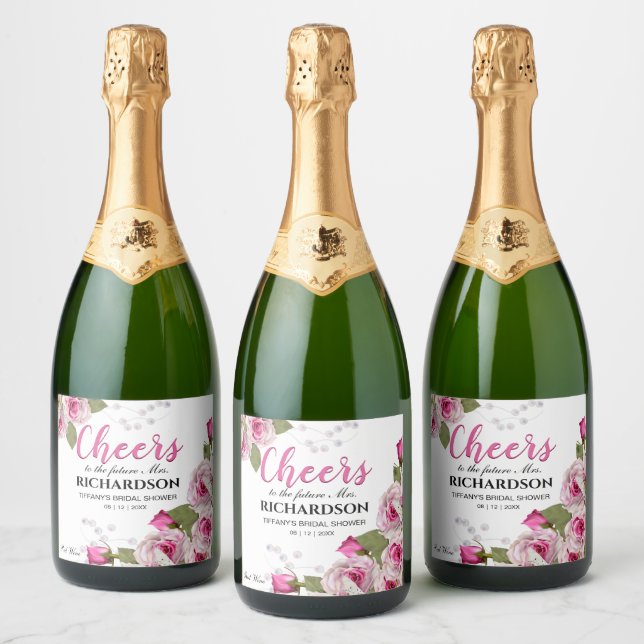 Étiquettes Pour Bouteilles De Vin Mousseux Rose et Mariage Pearl (Bouteilles)