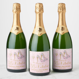 Étiquettes Pour Bouteilles De Vin Mousseux Rose et or Cinquante cinq et fabuleux 55e annivers