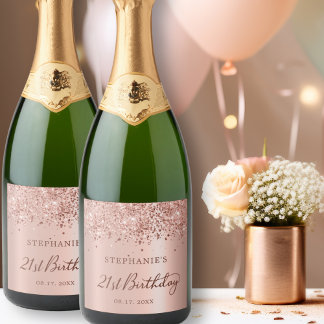 Étiquettes Pour Bouteilles De Vin Mousseux Rose Gold Foil Parties scintillant 21e anniversair
