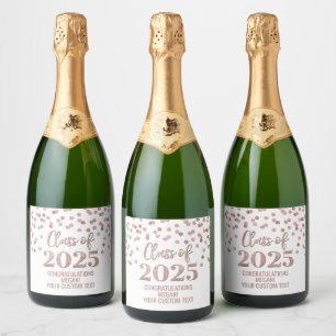 Étiquettes Pour Bouteilles De Vin Mousseux Rose Gold Parties scintillant Classe de 2025 Gradu