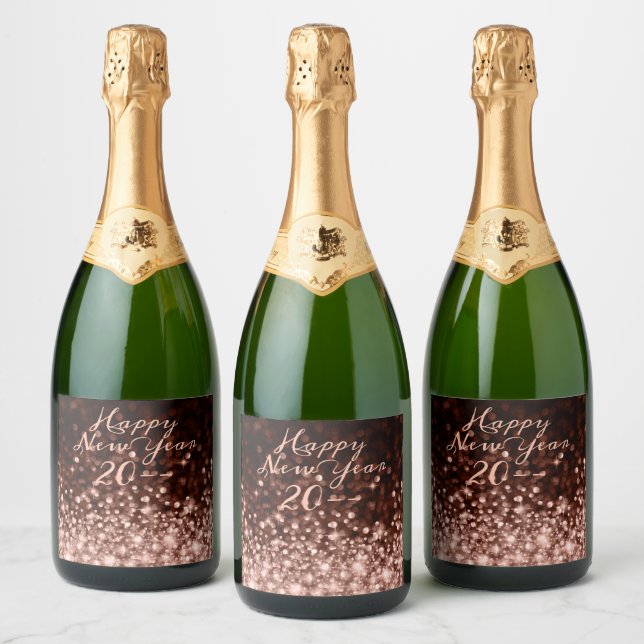 Étiquettes Pour Bouteilles De Vin Mousseux Rose Gold Sparkle Bonne année (Bouteilles)