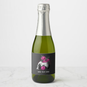 Étiquettes Pour Bouteilles De Vin Mousseux Rose gothique vintage rose personnalisée squelette