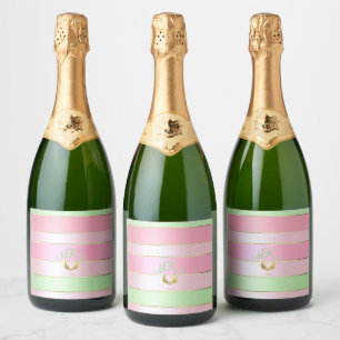 Étiquettes Pour Bouteilles De Vin Mousseux Rose Pâle et Vert Menthe Élégants