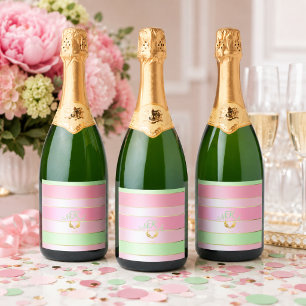 Étiquettes Pour Bouteilles De Vin Mousseux Rose Pâle et Vert Menthe Élégants