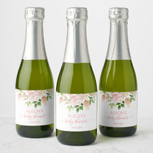 Étiquettes Pour Bouteilles De Vin Mousseux Rose Rose Élégante Fleur Fille Baby Shower Mini