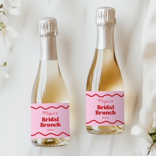 Étiquettes Pour Bouteilles De Vin Mousseux Rose Rouge Bordure Ondulée Déjeuner de Mariage