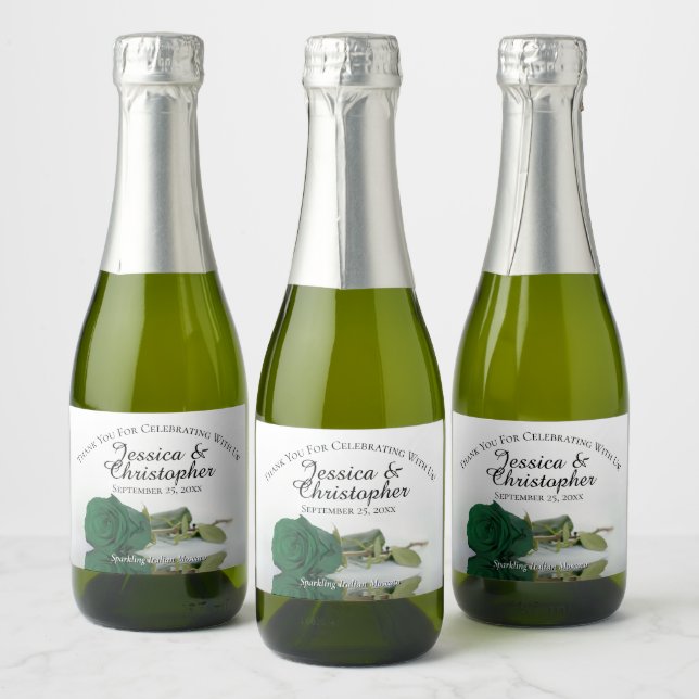 Étiquettes Pour Bouteilles De Vin Mousseux Rose vert émeraude Élégant Merci de mariage Mini (Bouteilles)