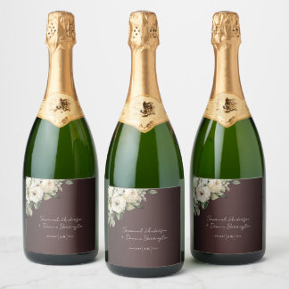 Étiquettes Pour Bouteilles De Vin Mousseux Roses Boho sur Marsala Mariage