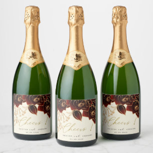 Étiquettes Pour Bouteilles De Vin Mousseux Roses d'aquarelle Bourgogne vert Mariage