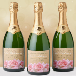 Étiquettes Pour Bouteilles De Vin Mousseux Roses roses sur Glitzy Gold Sparkling Wine Étiquet