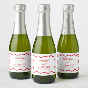 Étiquettes Pour Bouteilles De Vin Mousseux Rouge Blanc Élégant Bordure Ondulée Mariage