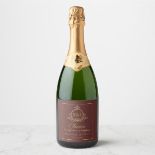 Étiquettes Pour Bouteilles De Vin Mousseux Rouge Foncé Élégant Mariage Calligraphie Dorée Cha