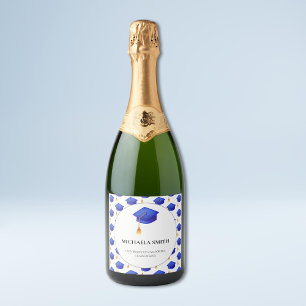 Étiquettes Pour Bouteilles De Vin Mousseux Royal Blue Casquette Graduation