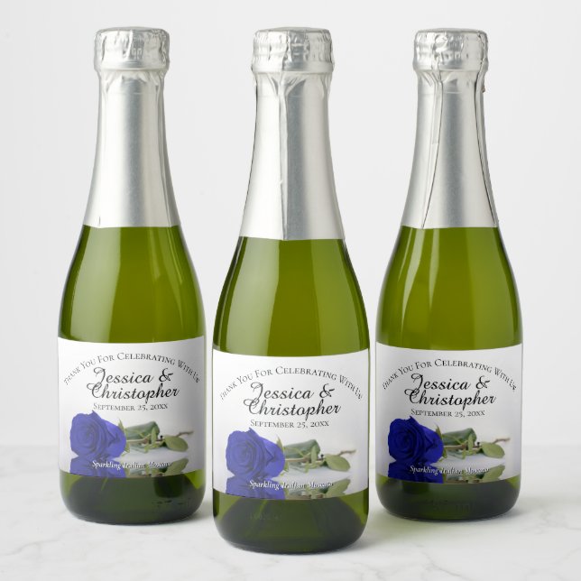 Étiquettes Pour Bouteilles De Vin Mousseux Royal Blue Rose Classy Mariage Merci Mini (Bouteilles)