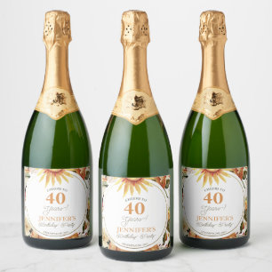 Étiquettes Pour Bouteilles De Vin Mousseux Rustic Boho Autumn Sunflower 40e fête d'anniversai