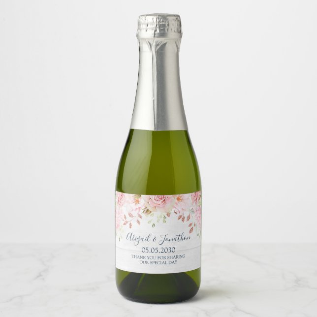 Étiquettes Pour Bouteilles De Vin Mousseux Rustic Pink Floral Spring Wedding Wine Label (Devant)