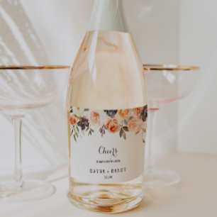 Étiquettes Pour Bouteilles De Vin Mousseux Rustique Automne Élégant Mariage Floral