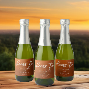 Étiquettes Pour Bouteilles De Vin Mousseux Rustique Burtic Orange Boho Mariage d'automne Mini