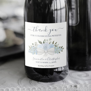 Étiquettes Pour Bouteilles De Vin Mousseux Rustique Dusty Blue Bouquet Boho Mariage Merci