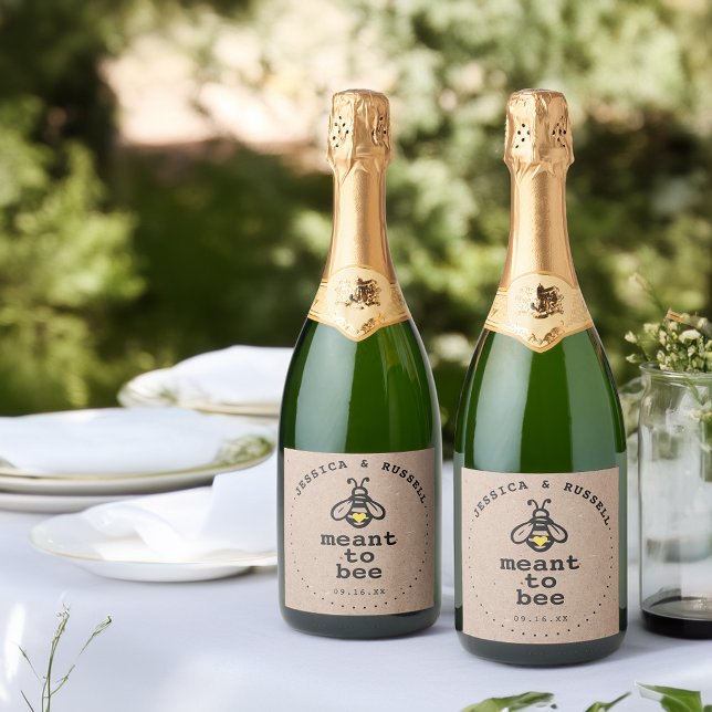 Étiquettes Pour Bouteilles De Vin Mousseux Rustique Signifie Être Mariage (Rustic Meant To Bee Wedding Sparkling Wine Label)