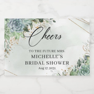 Étiquettes Pour Bouteilles De Vin Mousseux Rustique succulents verdure eucalyptus cadre or