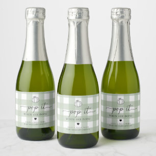 Étiquettes Pour Bouteilles De Vin Mousseux Sage Green En vichy Citrouille Pop It When She Pop