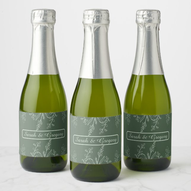 Étiquettes Pour Bouteilles De Vin Mousseux Sage Green Simple Boho Floral (Bouteilles)