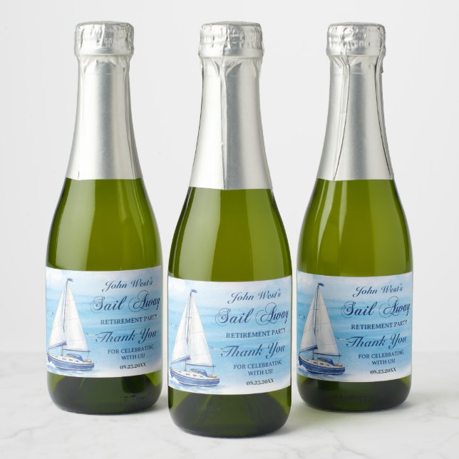 Étiquettes Pour Bouteilles De Vin Mousseux Sail Away Retirement Party Nautical Boat Yacht  (Bouteilles)