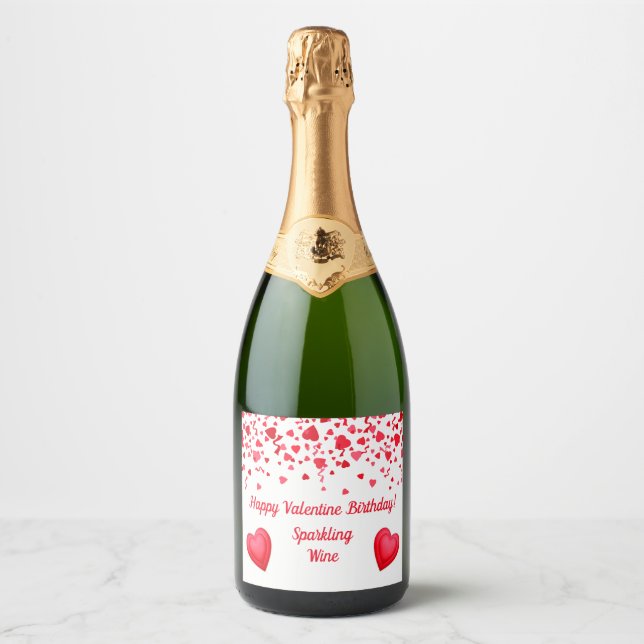 Étiquettes Pour Bouteilles De Vin Mousseux Saint Anniversaire Rouge Confetti Coeur Personnali (Devant)