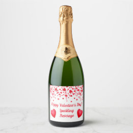 Étiquettes Pour Bouteilles De Vin Mousseux Saint Valentin Coeurs de Confetti Rouge Personnali
