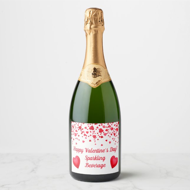 Étiquettes Pour Bouteilles De Vin Mousseux Saint Valentin Coeurs de Confetti Rouge Personnali (Devant)