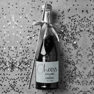 Étiquettes Pour Bouteilles De Vin Mousseux Salue SILVER Faux Parties scintillant Mariage Mini