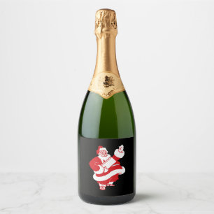 Étiquettes Pour Bouteilles De Vin Mousseux Salutation de Noël vintage Père Noël