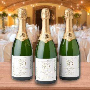 Étiquettes Pour Bouteilles De Vin Mousseux Salutations À 50 Ans Mariage Verdure